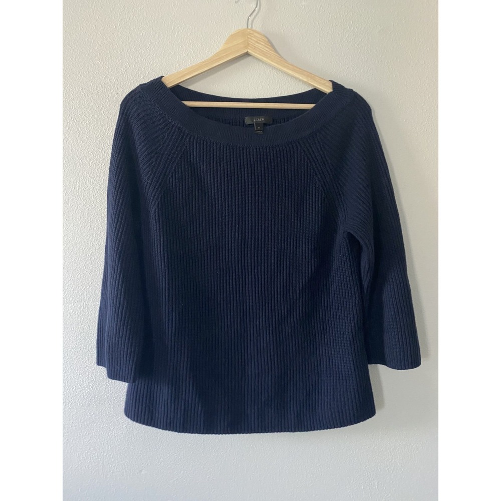 J‎ Crew Knit Ribbed 100% Cotton Pullover Sweater Navy Blue Women Sz M